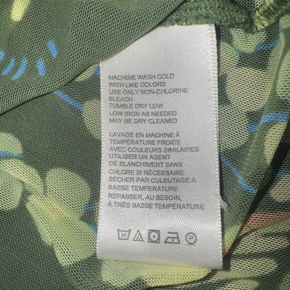 Free People Green Floral Mesh Sheer Piece of Paradise Bell Sleeves Blouse Top S - Picture 9 of 10